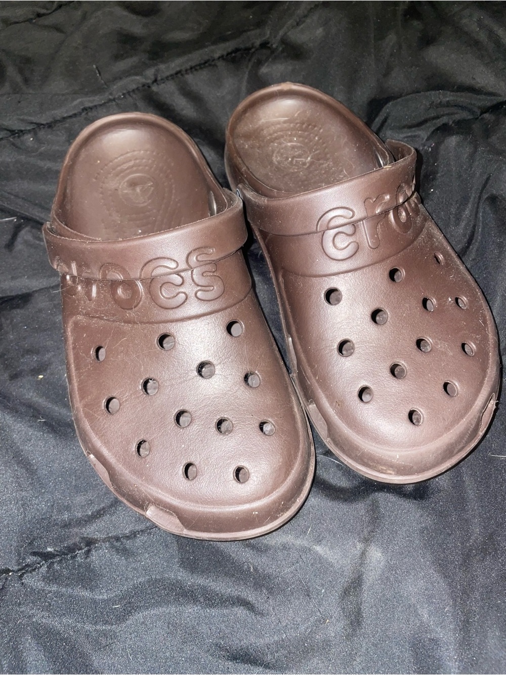 Rare htf crocs spelled out Brown Clogs m5 w7